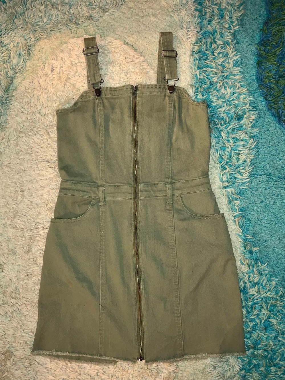 Tinseltown Green Denim Zip-Front Overall Dress